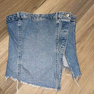 Zara Light Blue Asymmetrical Denim Tube Top